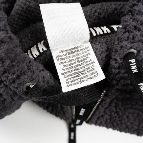 PINK by Victoria's Secret grey 1/2 zip sherpa fleece hoodie size L - Picture 9 of 10